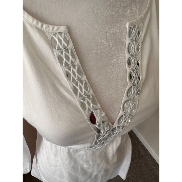 Ann Taylor white with silver sequin detail blouse size 6 - Picture 2 of 6